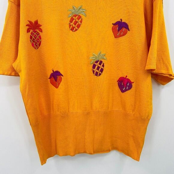 Vintage Escada Size 40 Medium Yellow Novelty Fruit Embroidered Sweater Top - Picture 3 of 8
